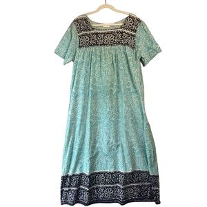 Blue Vintage Loungees Flutter Sleeve Square Neck Maxi Sundress House Dress xl